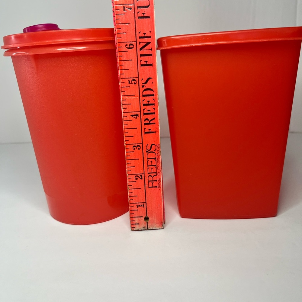 Vintage Tupperware RED Handolier Container 321-5 Lid 563-9 Flap 5641 storage - Picture 11 of 12